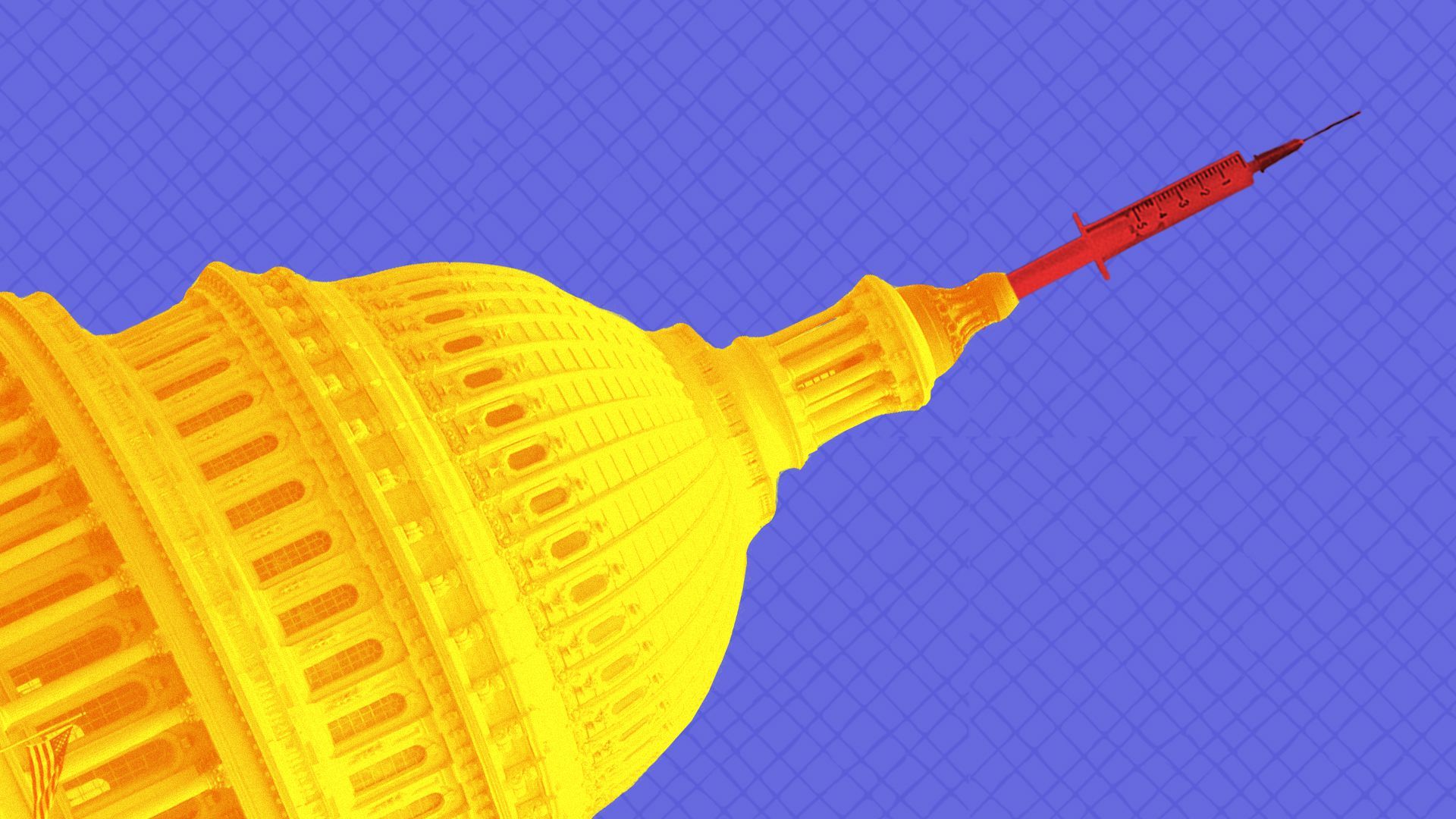 Illustration of the U.S. Capitol building with a syringe on top.