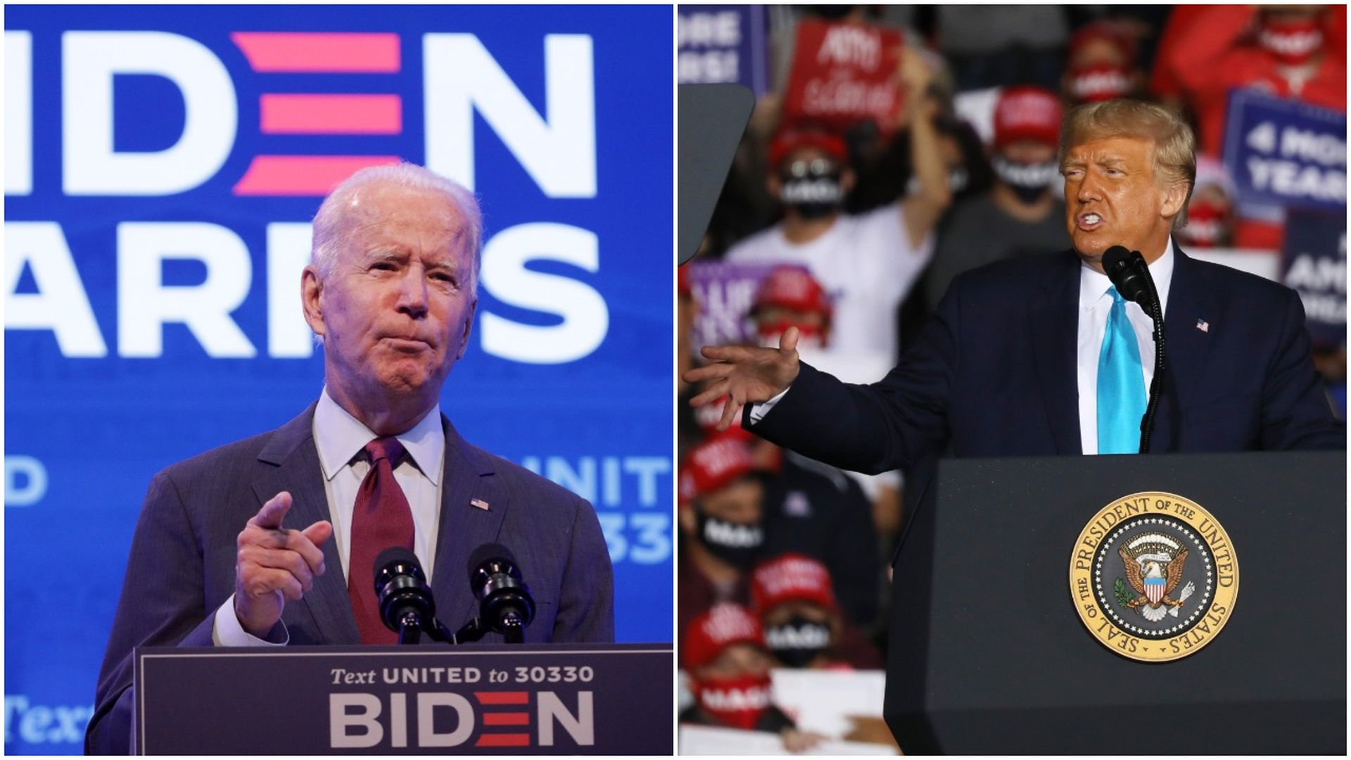 Combination images of Democratic presidential nominee Joe Biden and President Trump