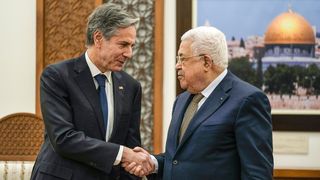 Secretary of State Tony Brinken meets with Palestinian President Mahmoud Abbas in Ramallah. Photo: AFP by Majidi Mohammed/Getty Images