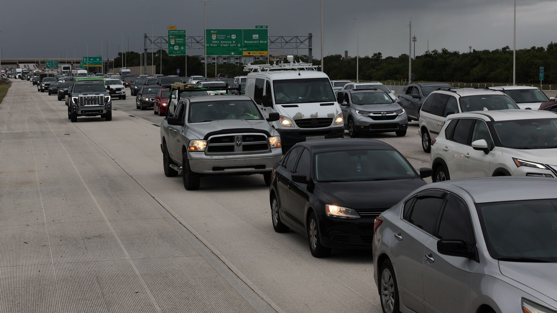 People evacuate from St. Petersburg, Florida and the Tampa area ahead of Hurricane Milton.