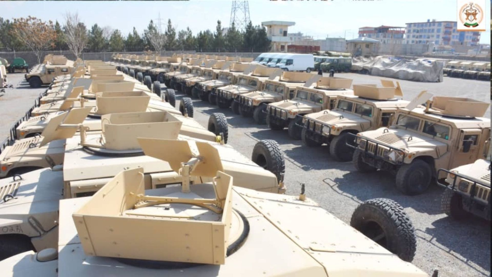Picture of military vehicles lines up
