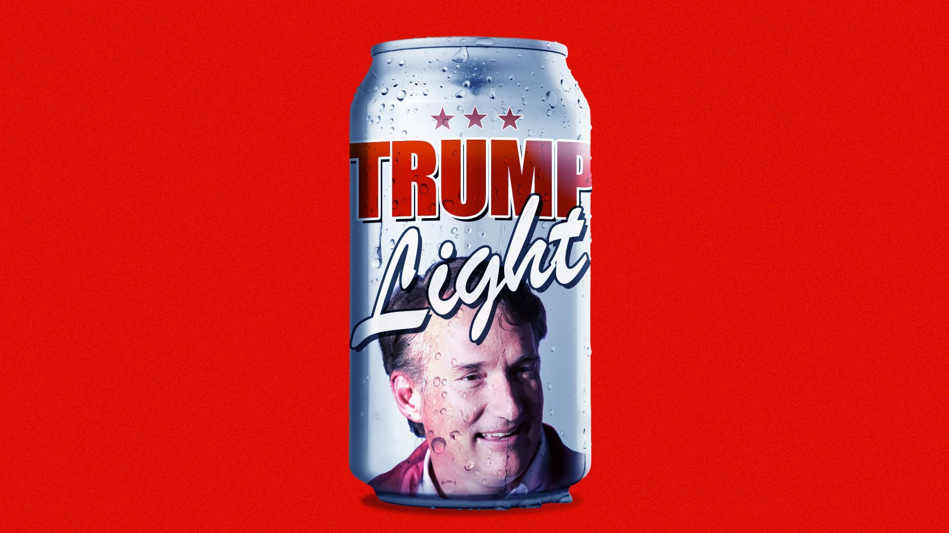 Illustration of a beer can that reads "Trump Light" and features an image of Virginia Republican gubernatorial candidate Glenn Youngkin