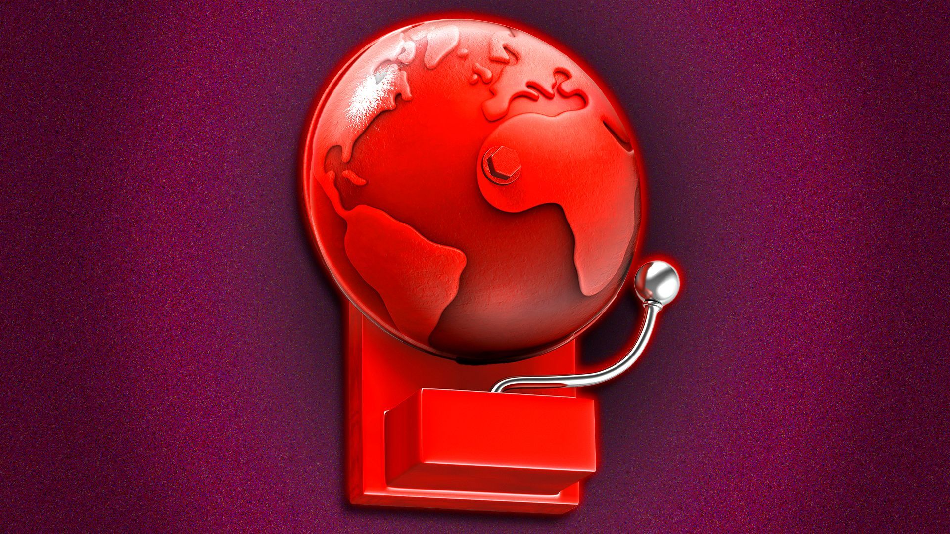 Illustration of a fire alarm bell with the bell textured with the Earth's continents