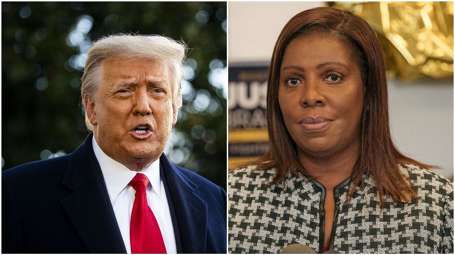 Combination images of former President Trump and New York State Attorney General Letitia James 