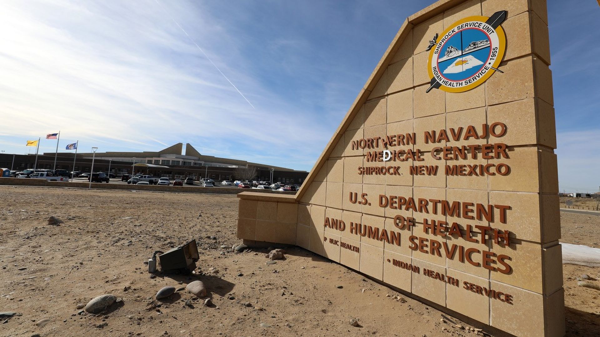A sign of a medical center in a Navajo Nation community.