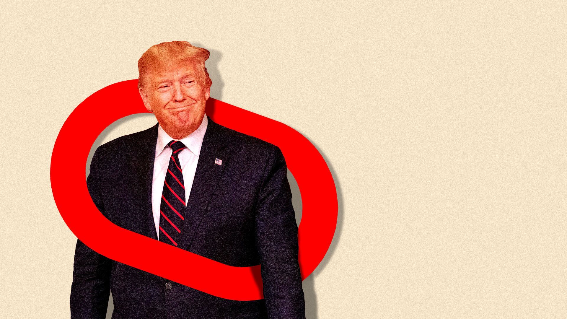 Illustration of President Donald Trump with the O in the Oracle logo around him