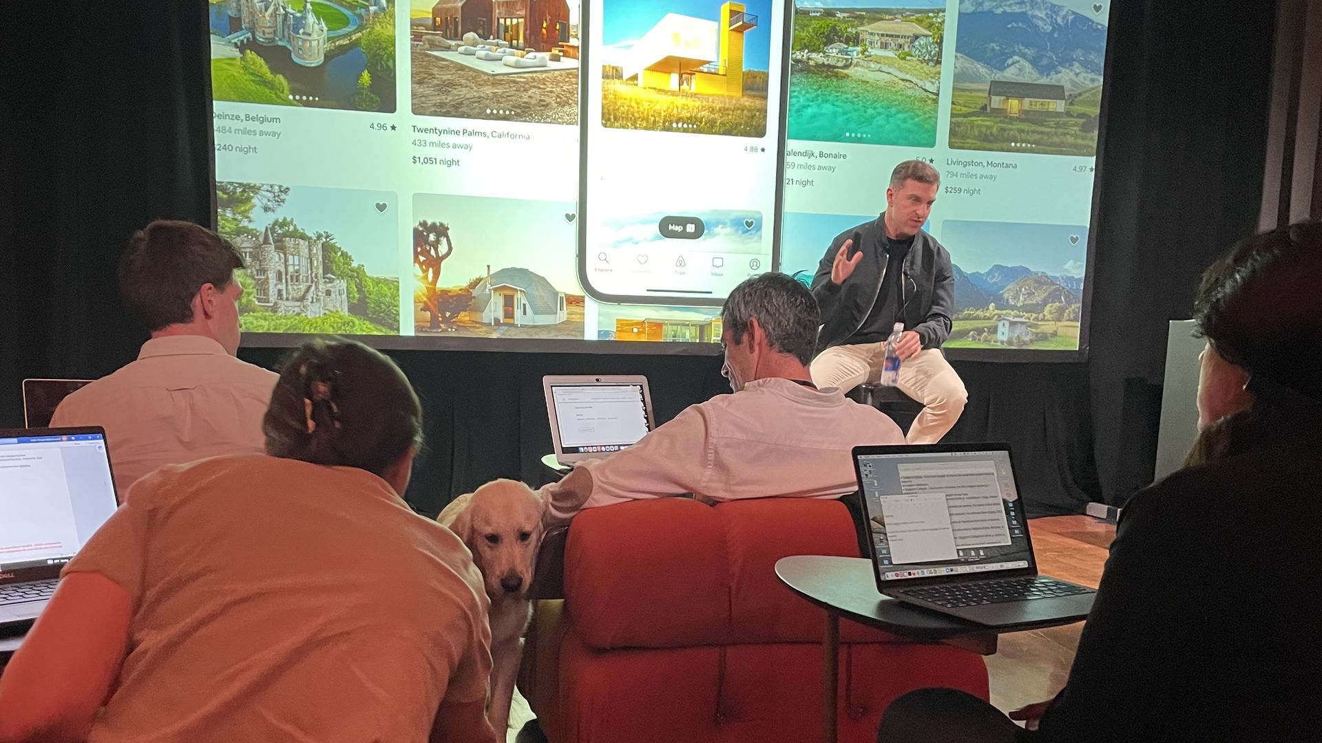 Brian Chesky, the CEO of Airbnb, at a press conference.