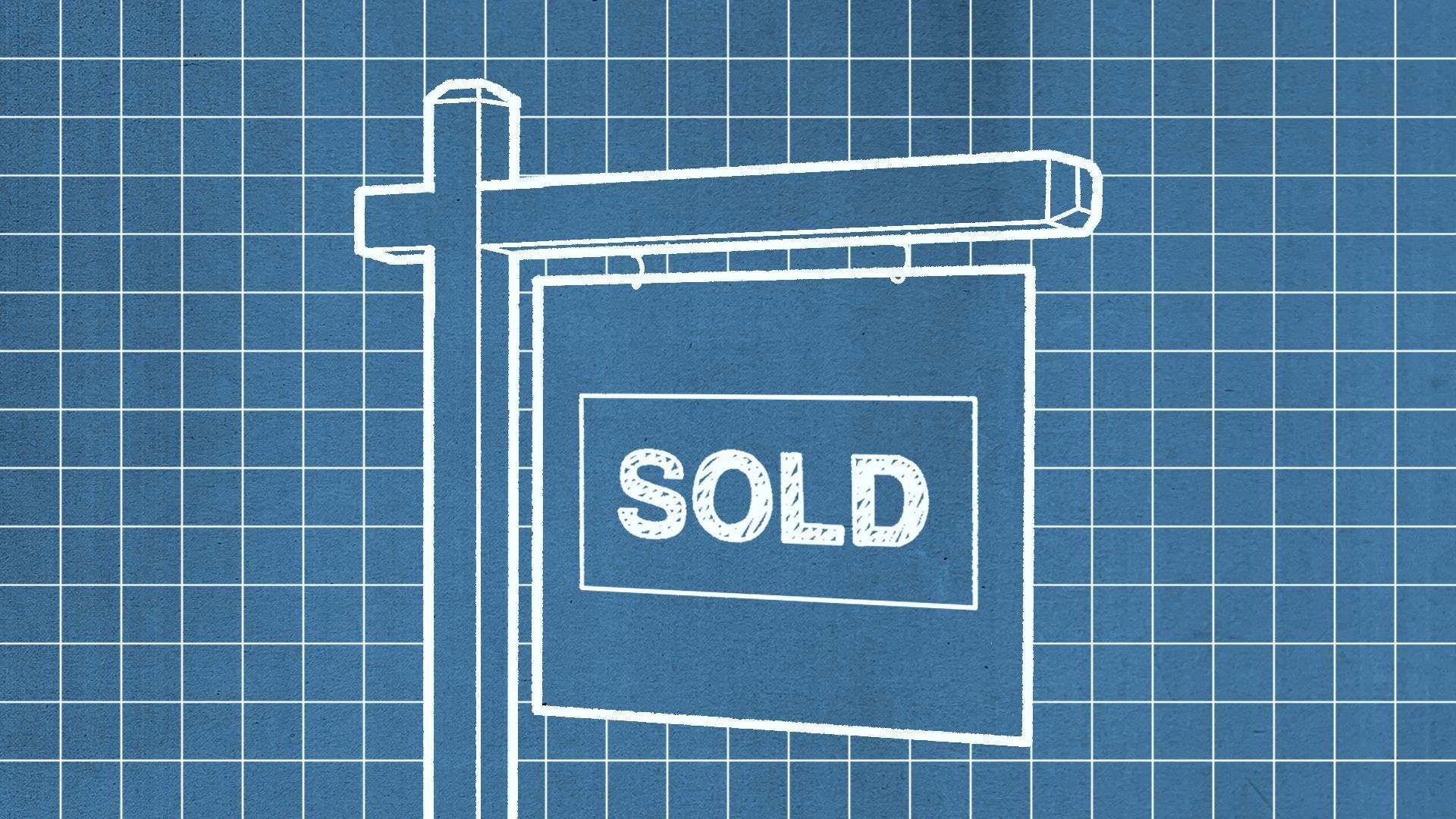 Illustration of a blueprint-style drawing of a real estate sign reading "sold."