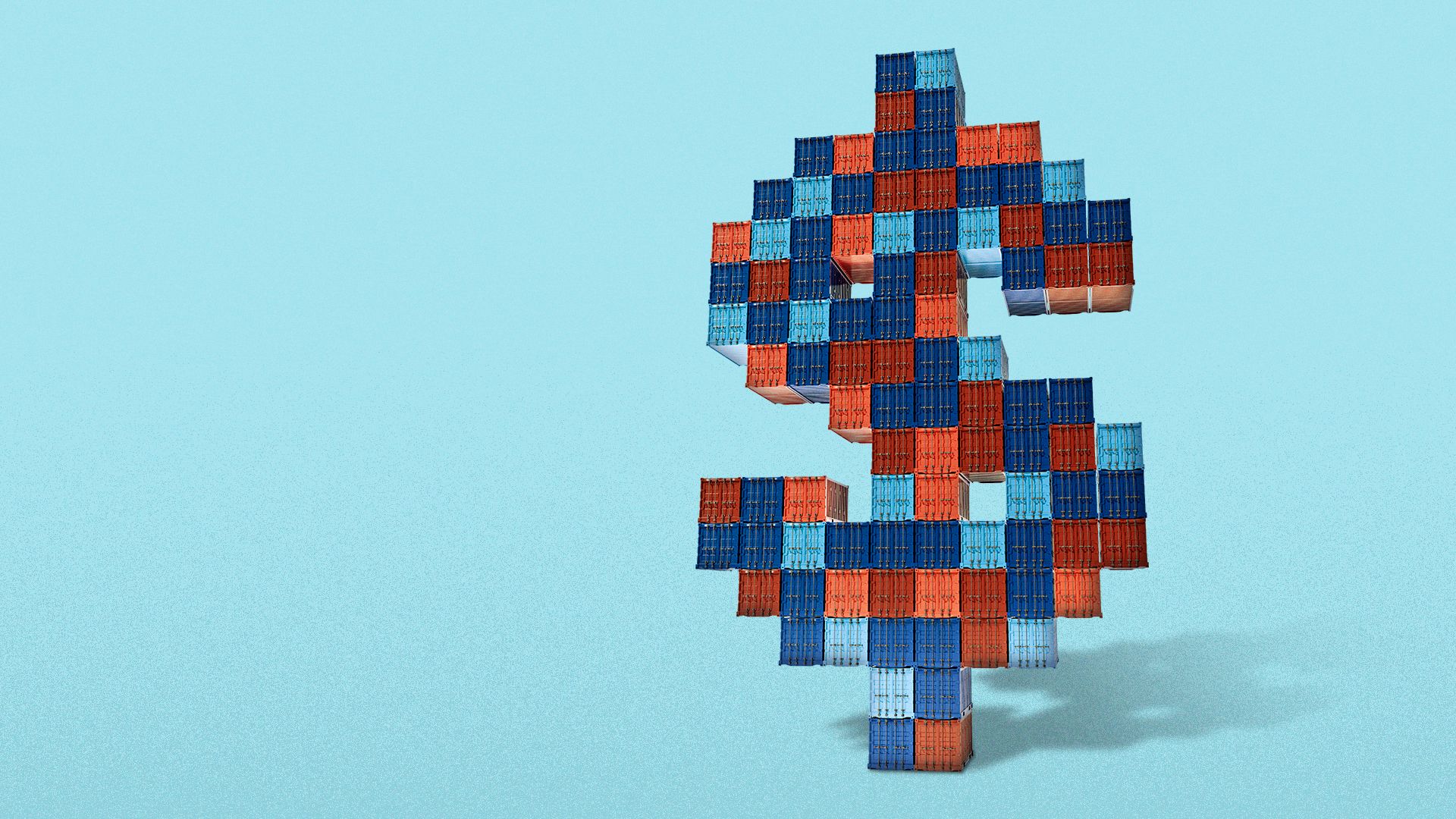 Illustration of a dollar sign made out of shipping containers.