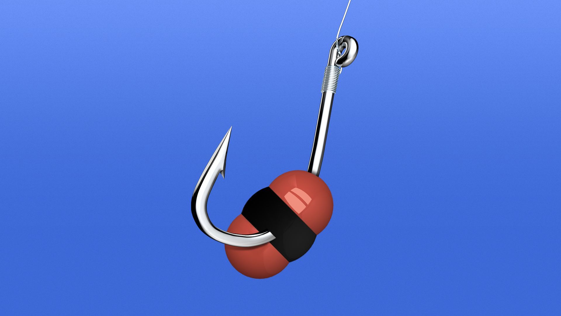 Illustration of a carbon molecule on a fishing hook