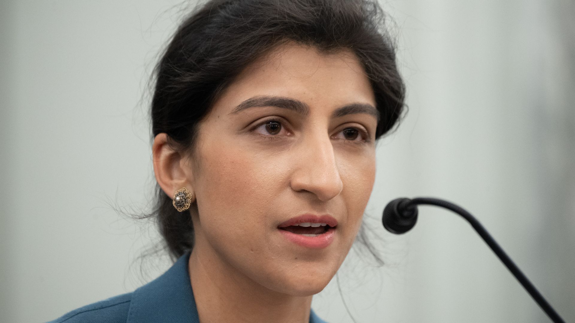 Lina Khan speaks at a Senate Committee hearing 