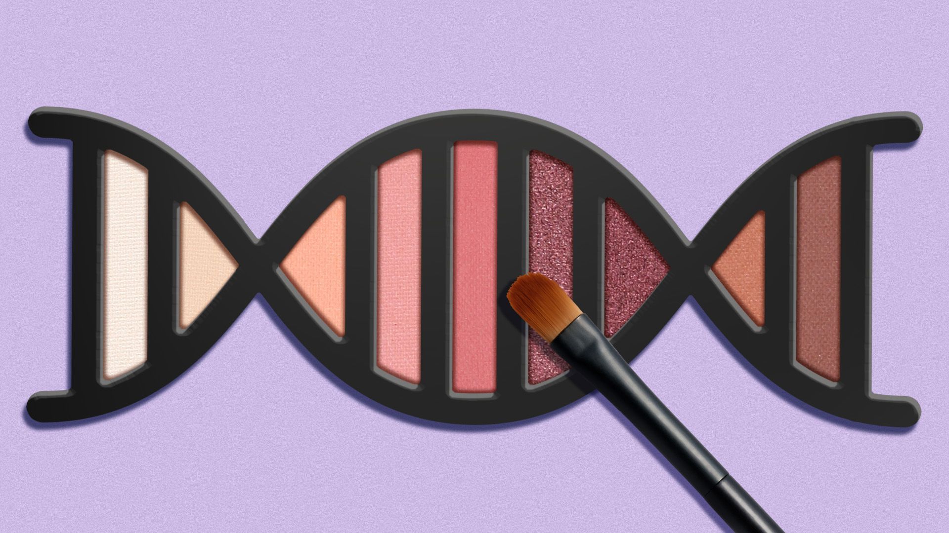 Illustration of a makeup compact in the shape of a strand of DNA