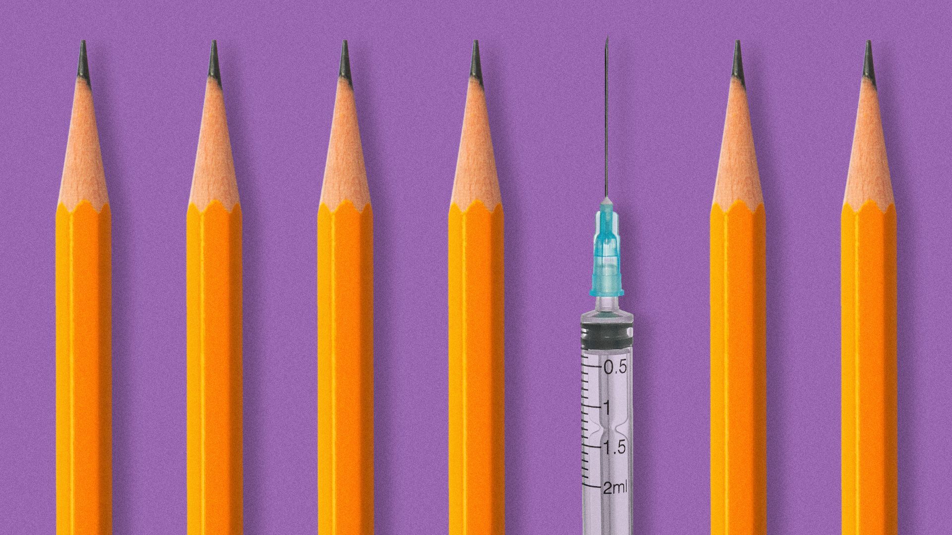 An illustration of pencils and a syringe.