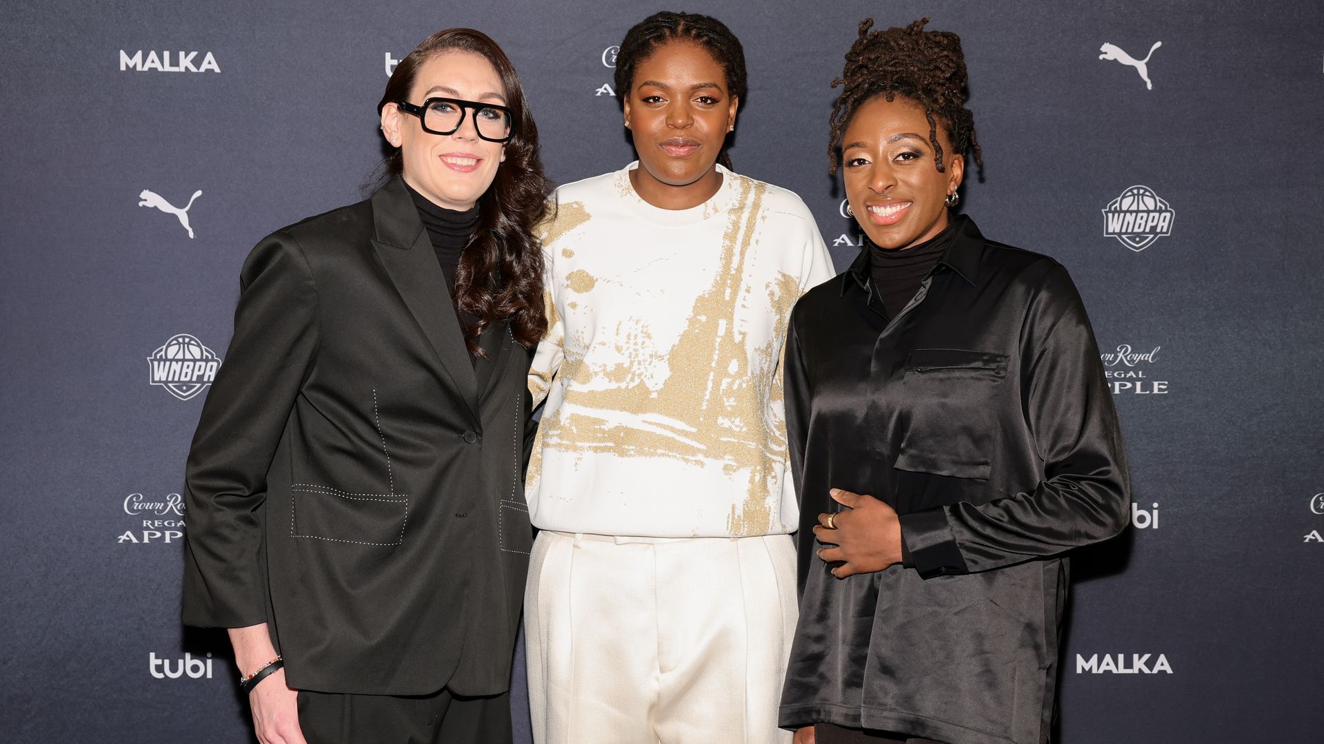 Breanna Stewart, Jonquel Jones, and Nneka Oguwumike attend "Shattered Glass: A WNBPA Story" premiere. 