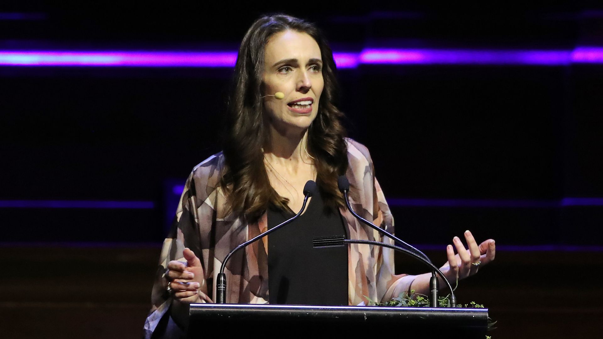 New Zealand Prime Minister Jacinda Ardern speaks at the Melbourne Town Hall on July 18.