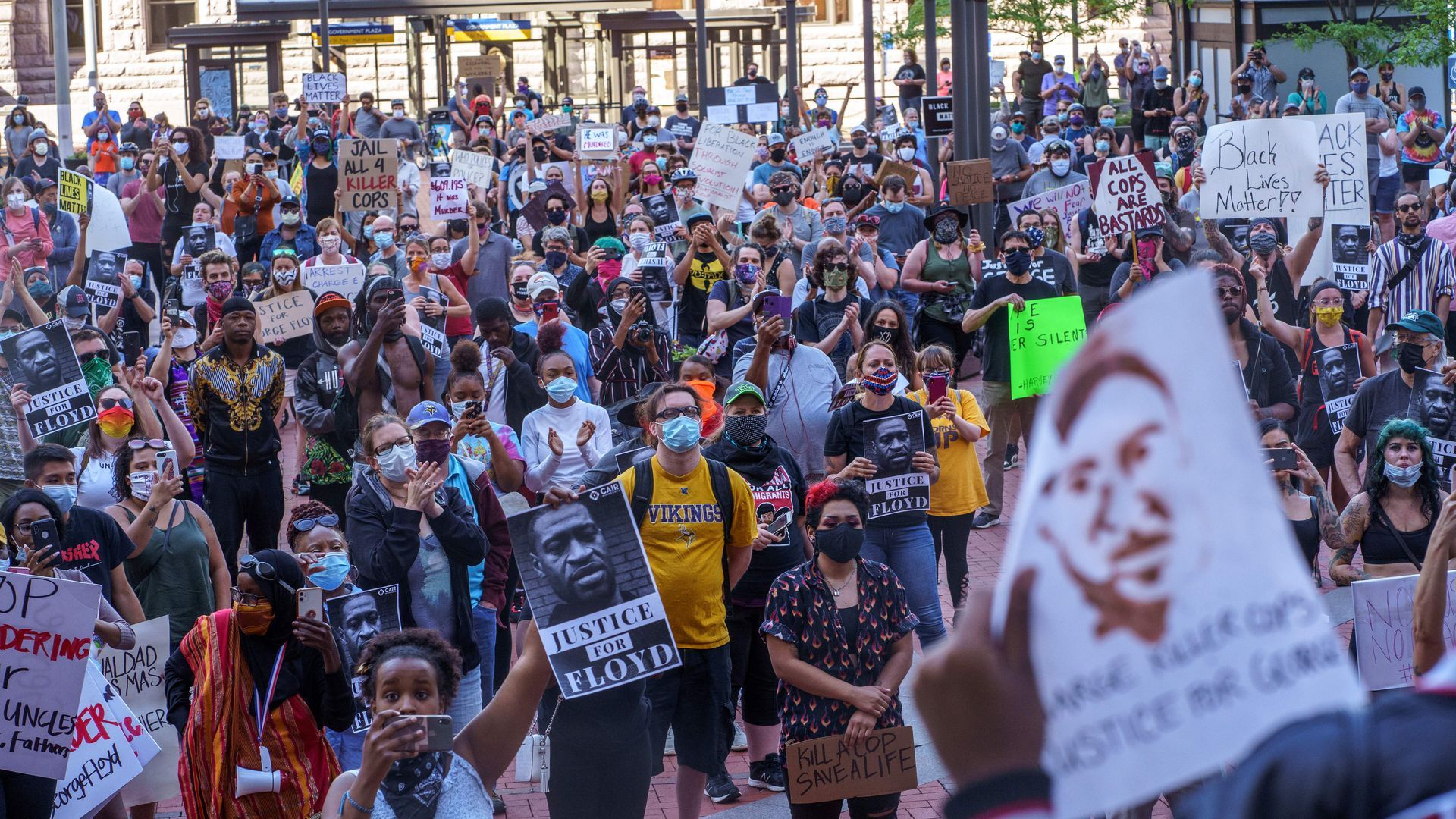 Protesters gather at Hennepin County Government Plaza on Thursday in Minneapolis, Minnesota.