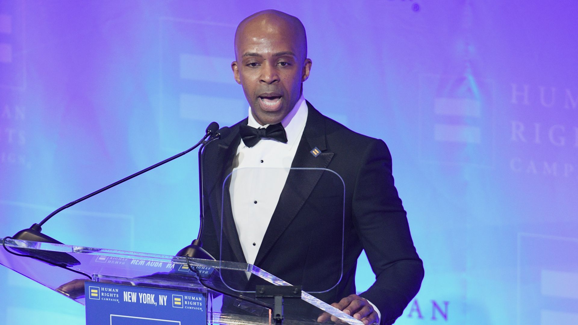 President Alphonso David speaks during the Human Rights Campaign's 19th Annual Greater New York Gala at the Marriott Marquis Hotel on February 01, 2020 in New York City.
