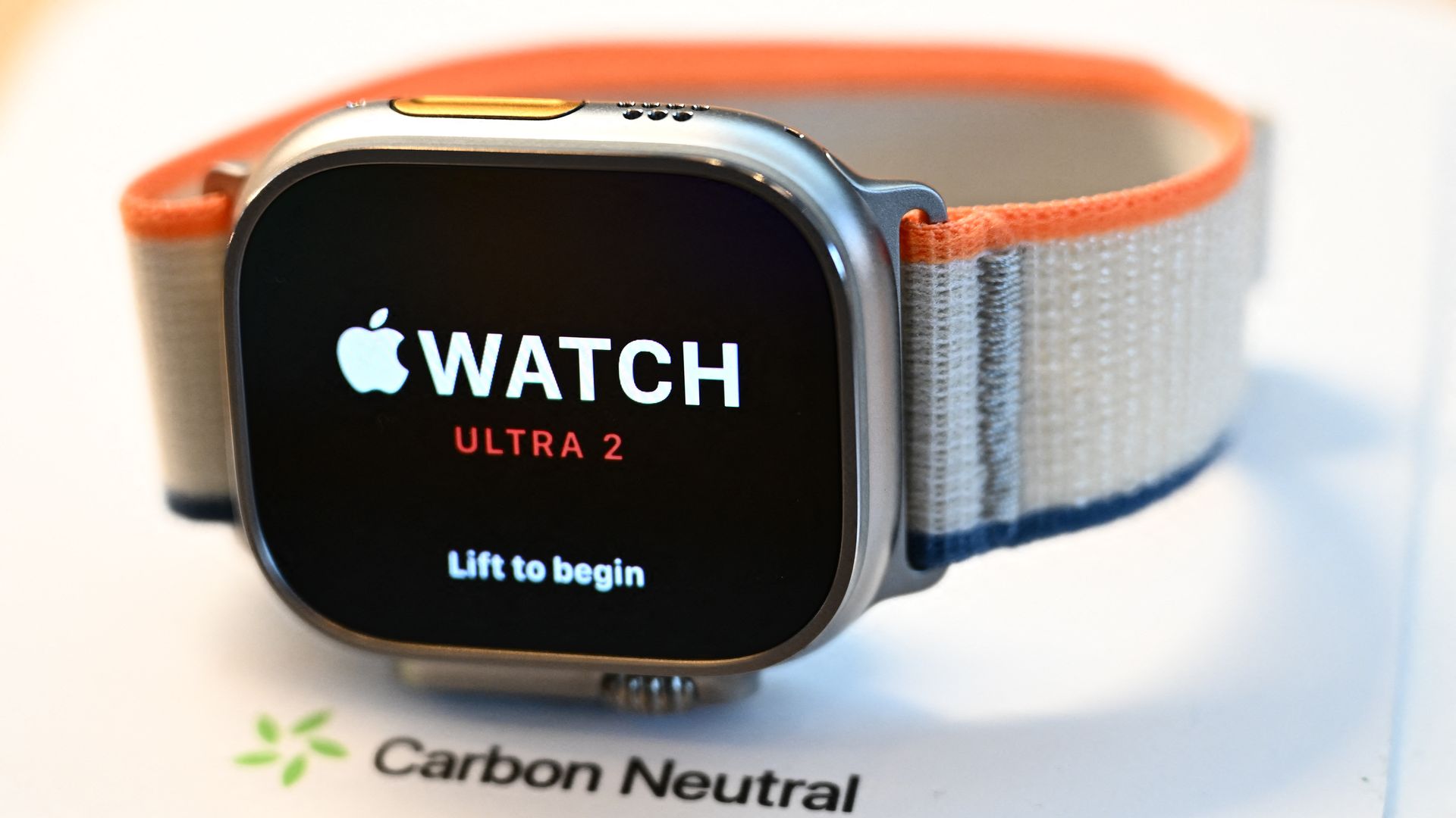 An Apple Watch Ultra 2 on display in an Apple store in Los Angeles.
