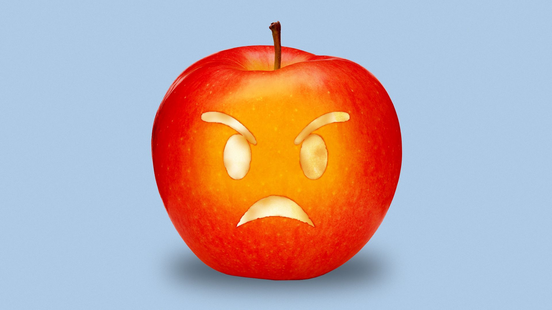Illustration of an apple looking like an angry face emoji