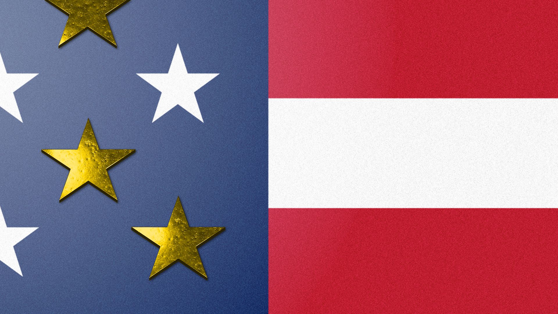 Illustration of a closeup of an American flag, with three of the stars made out of gold.