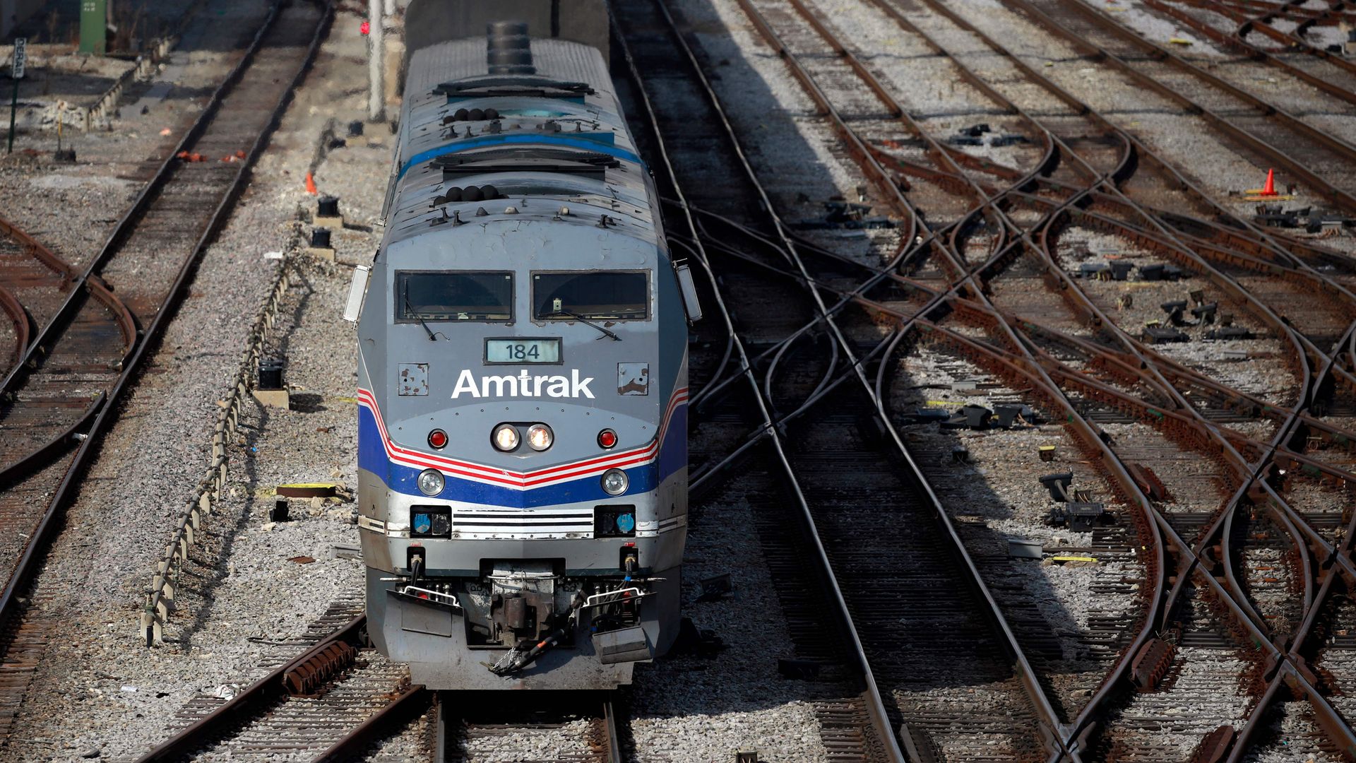 An Amtrak train on tracks 