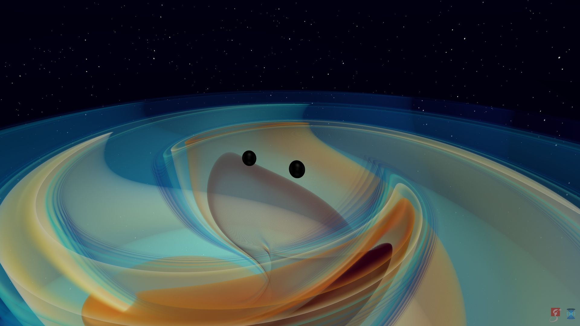 A visualization of two black holes colliding in space