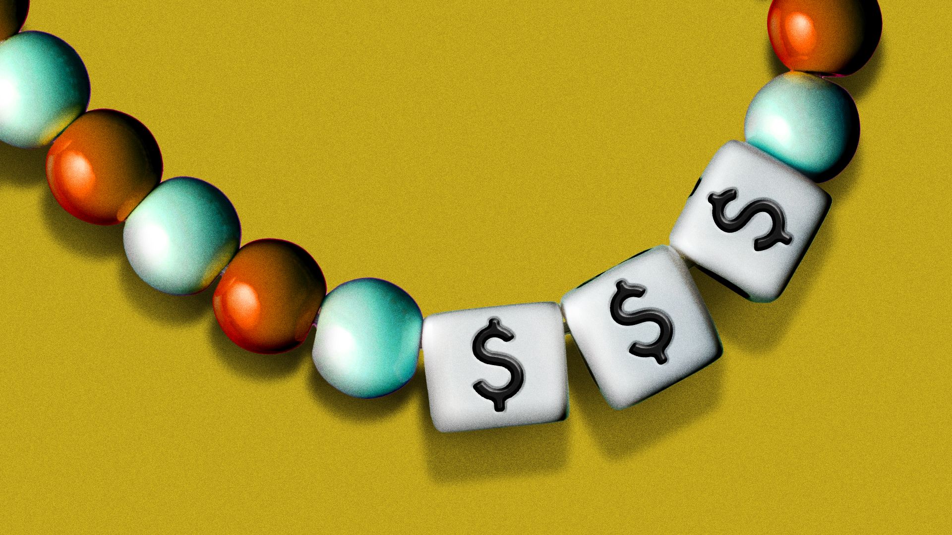 Illustration of dollar signs on a friendship bracelet. 