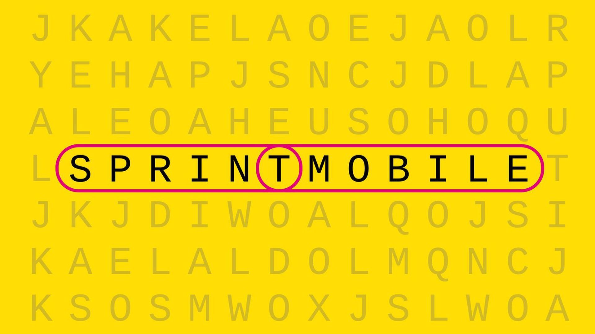 Illustration of a word-finder puzzle with the overlapping words "Sprint" and "TMobile" circled 