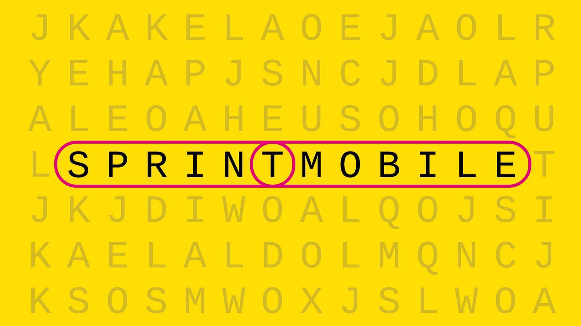 Illustration of a word-finder puzzle with the overlapping words "Sprint" and "TMobile" circled