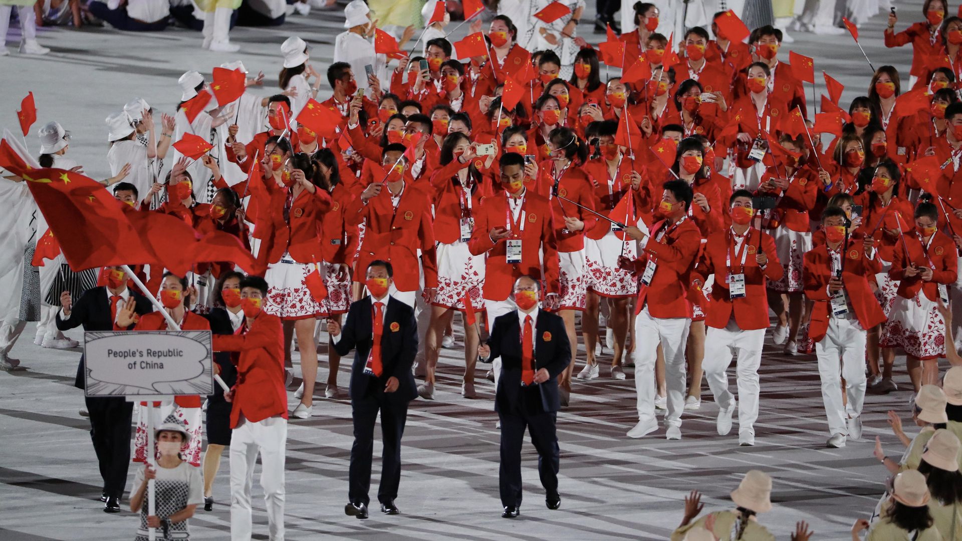 China walks into the Olympics opening ceremony.