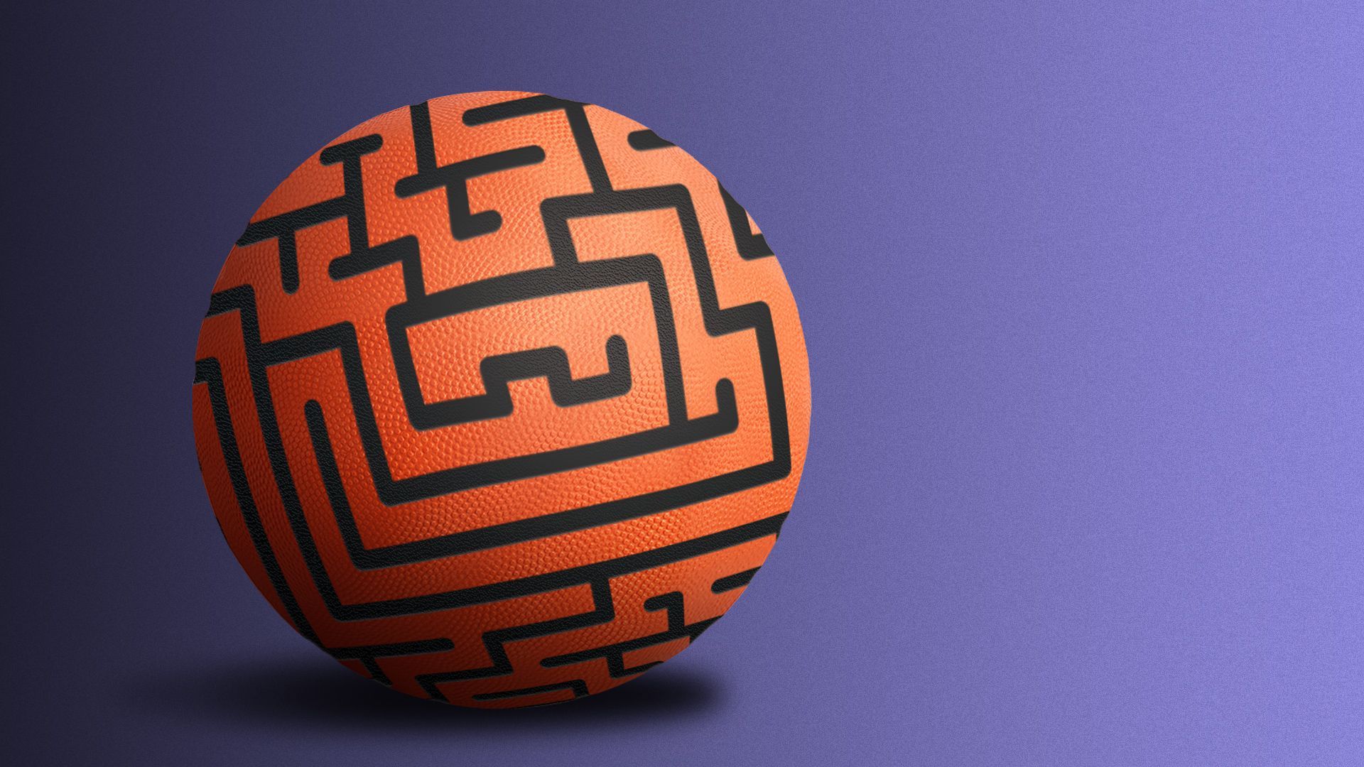 Illustration of a basketball with the grooves as a maze pattern. 