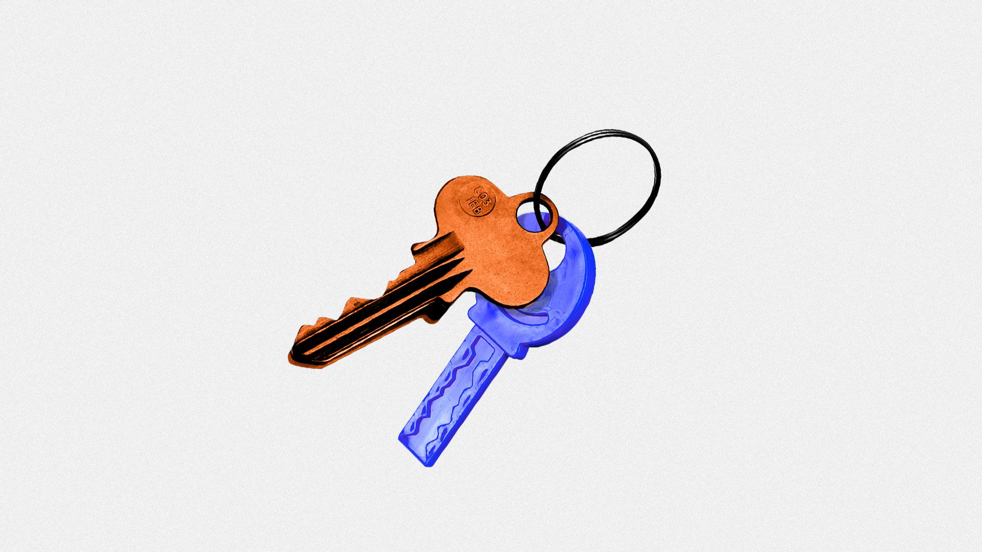 Illustration of keychain with regular key and child’s plastic key.