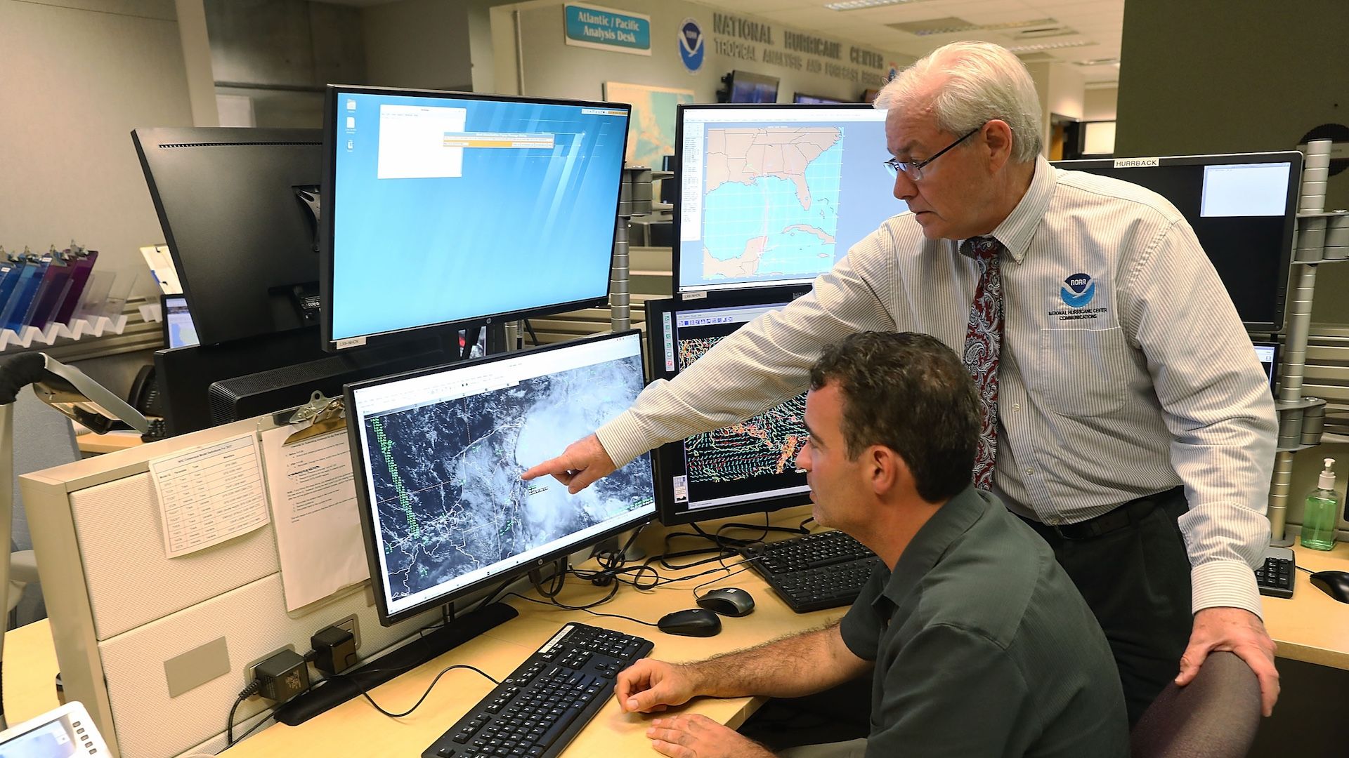 Forecasters at the National Hurricane Center monitor a new storm in the Gulf of Mexico on May 24, 2018.