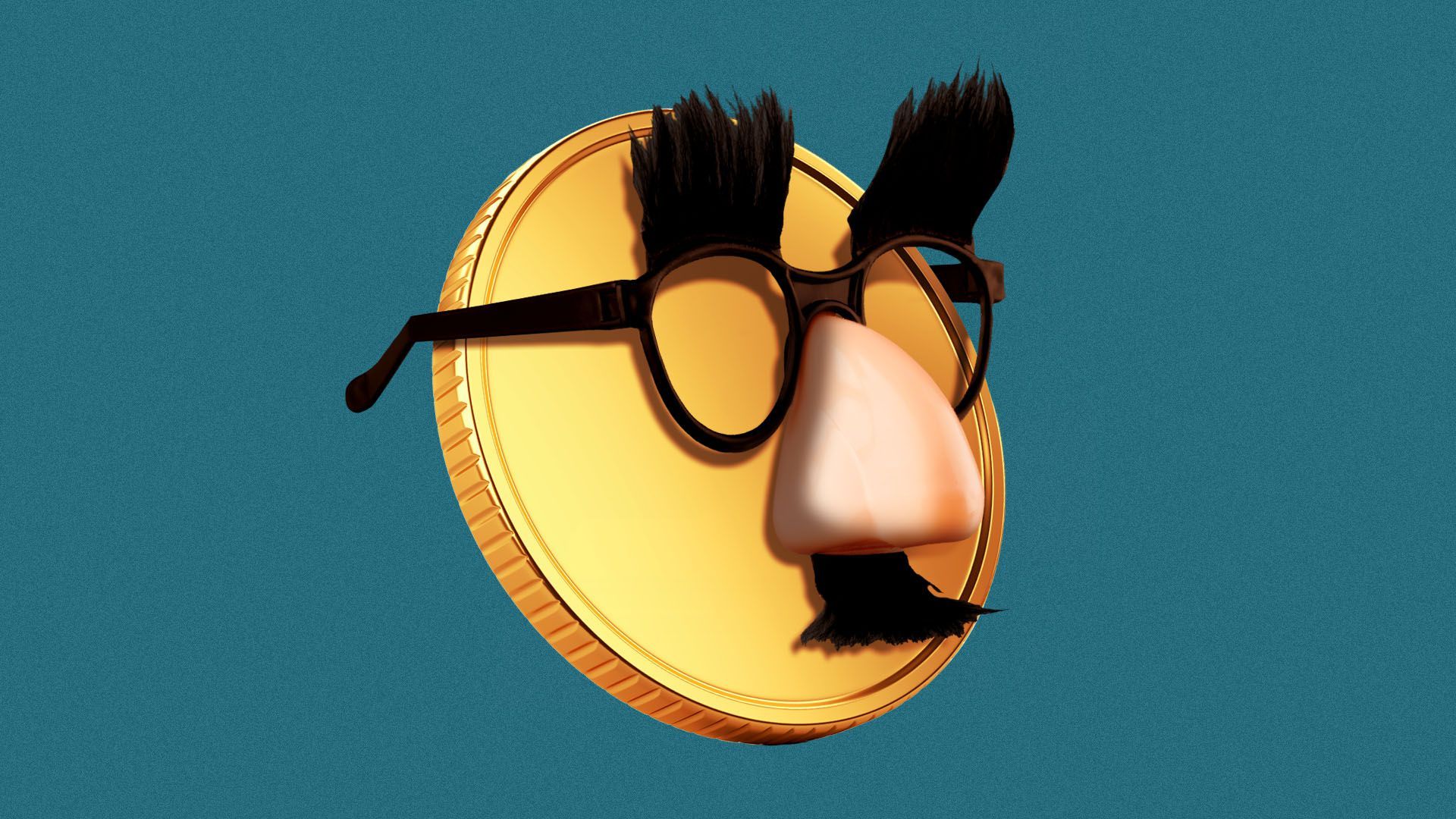 Illustration of a coin wearing a set of joke glasses