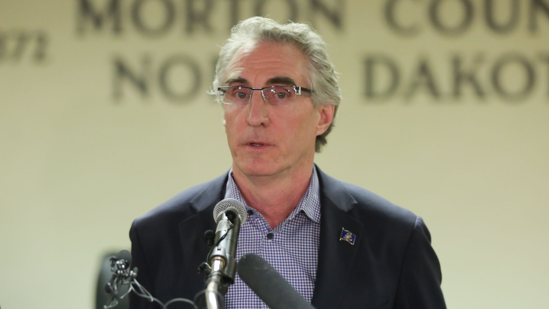 North Dakota Governor Doug Burgum speaks during a press conference announcing plans for the clean up of the Oceti Sakowin protest camp on February 22, 2017