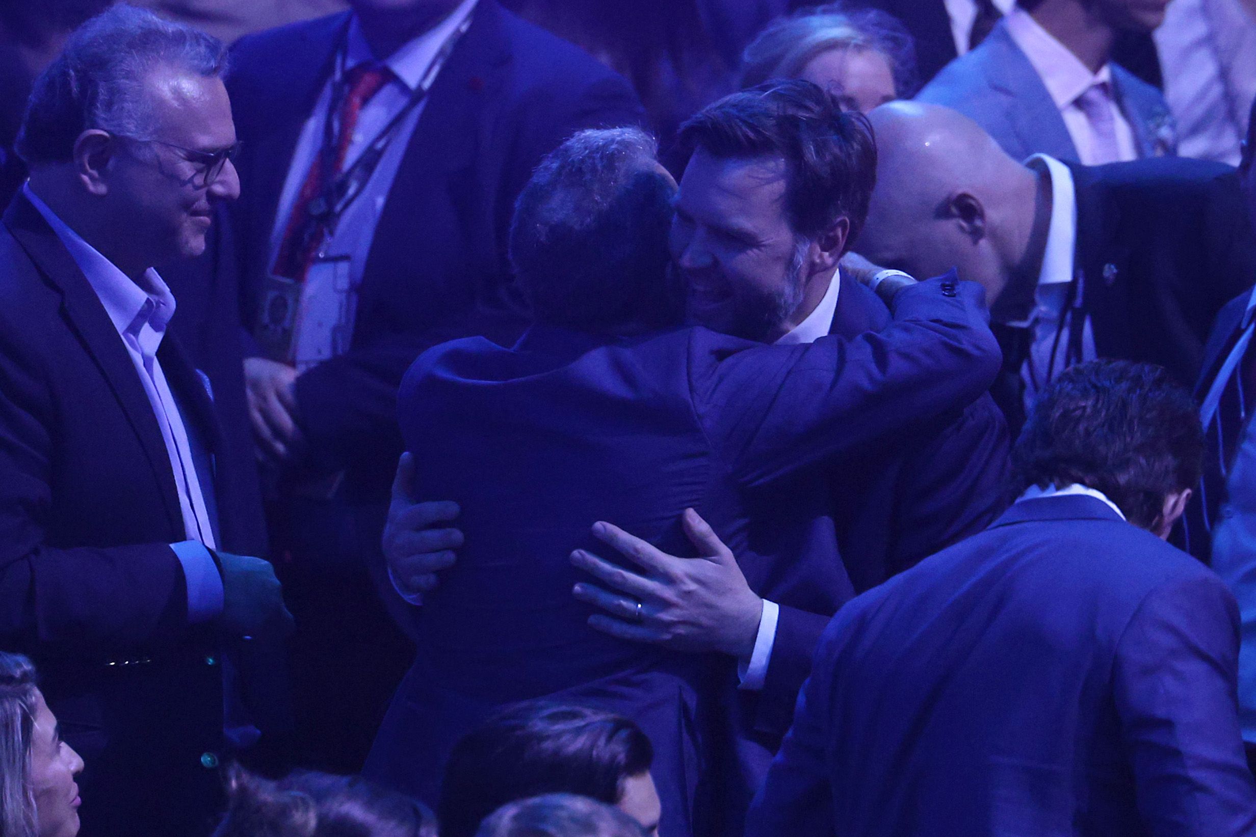 Special envoy Steve Witkoff embraces Vice President JD Vance at UFC Freedom 250 on the South Lawn last night.