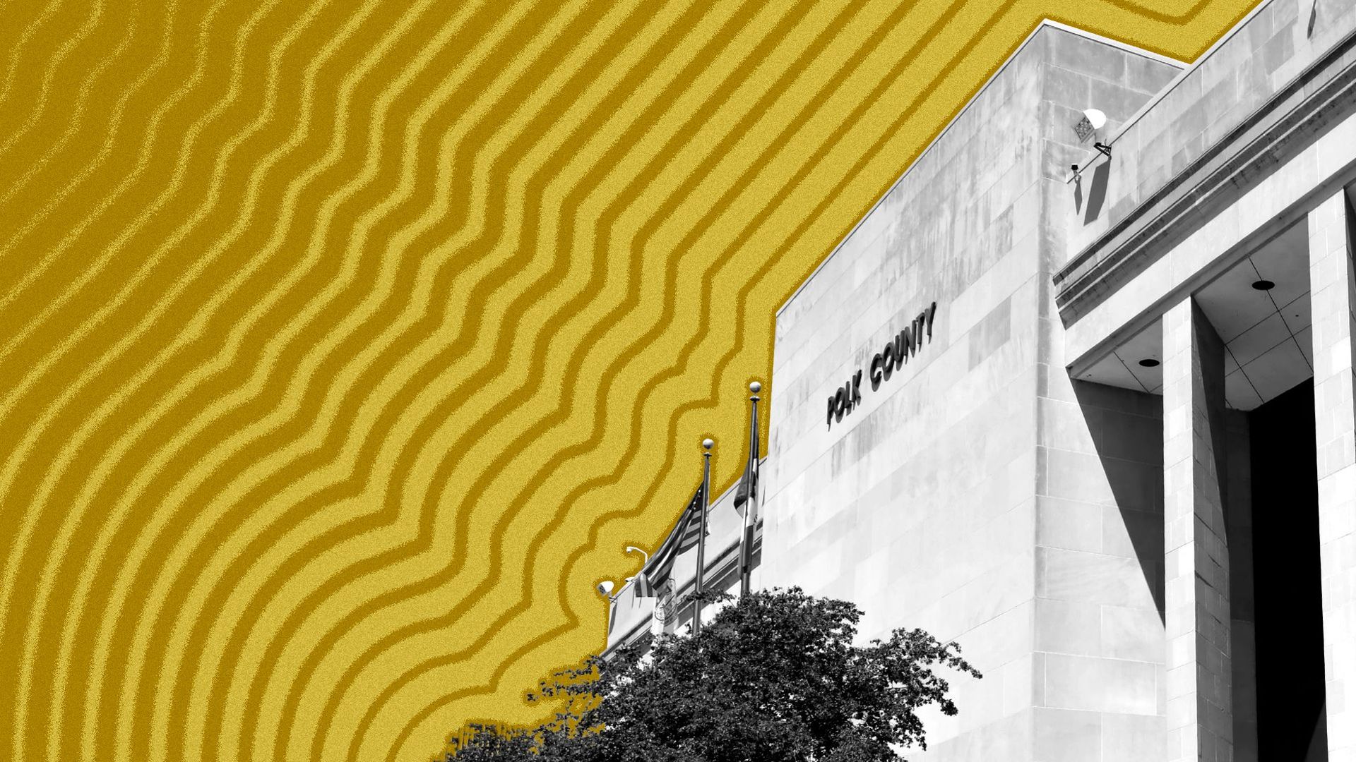 Illustration of the Polk County Administration Building with lines radiating from it. 