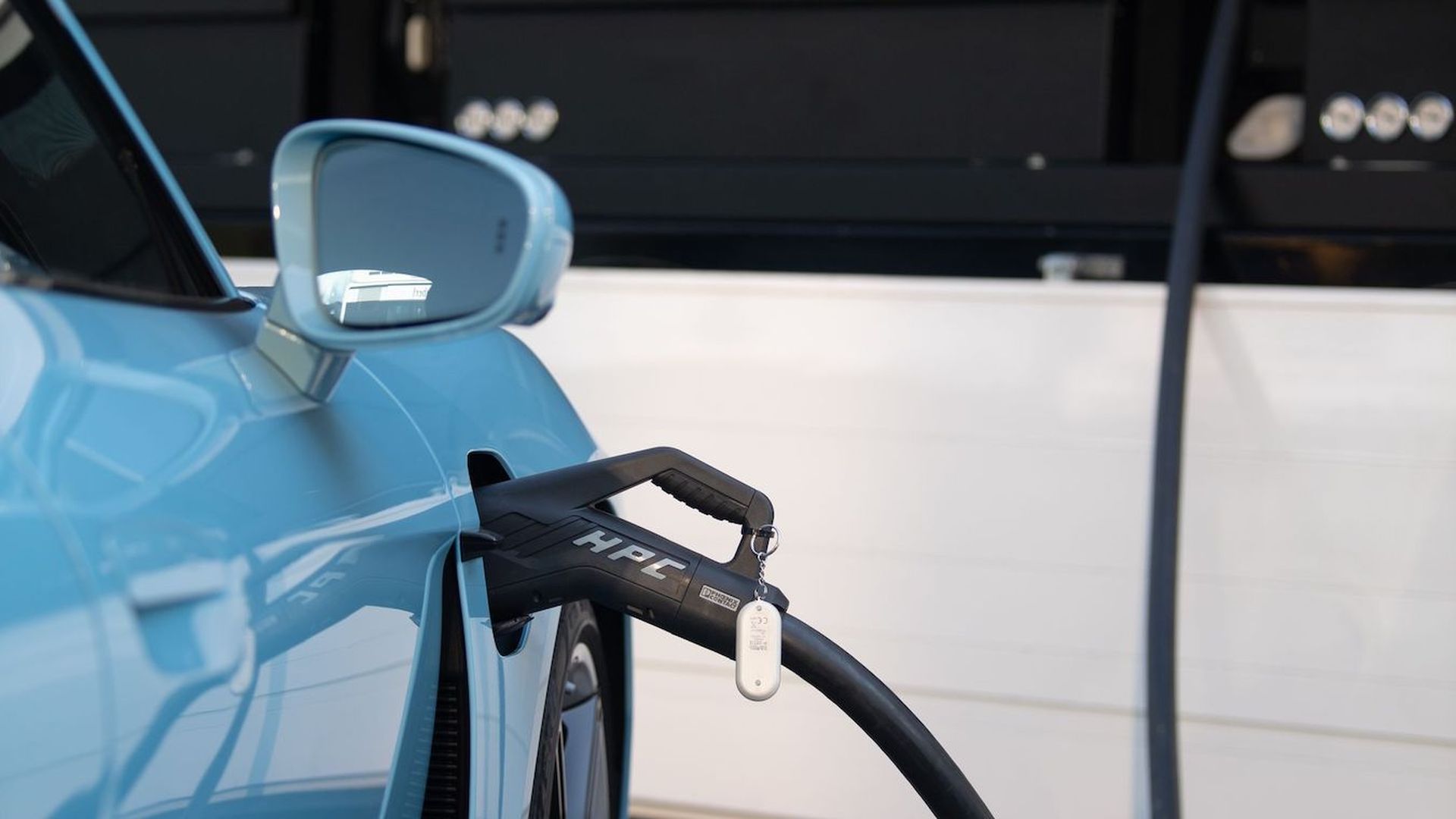 Photo of an electric car charging.