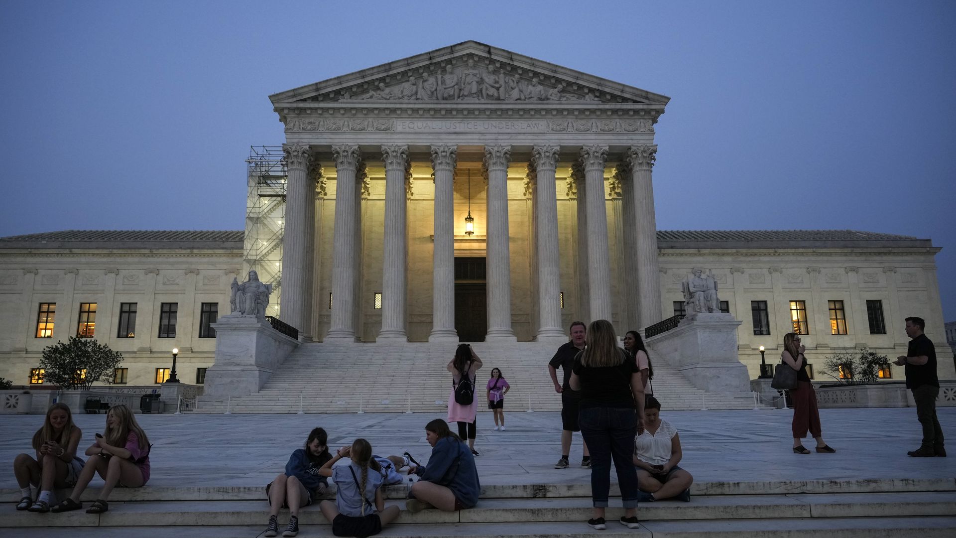 The U.S. Supreme Court is shown at dusk on June 28, 2023 in Washington, DC