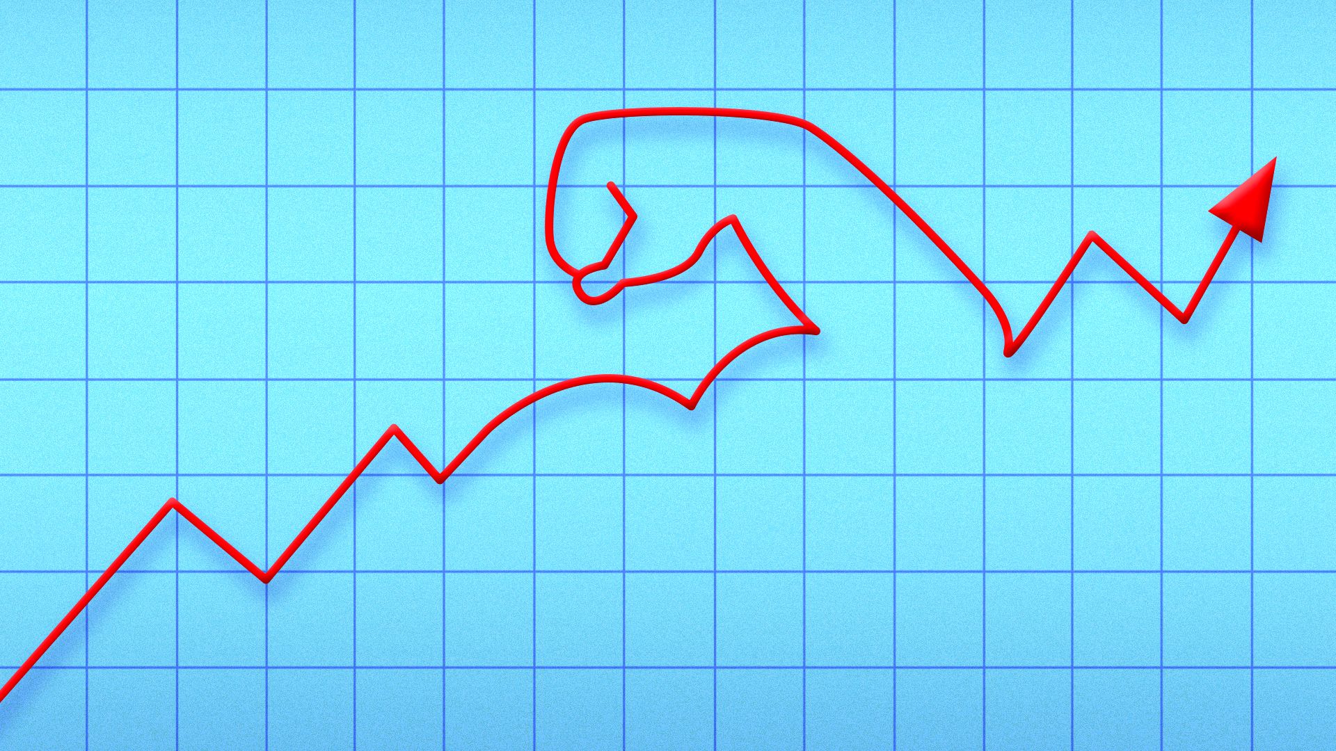 Illustration of an upward trending stock line shaped like a flexing arm.