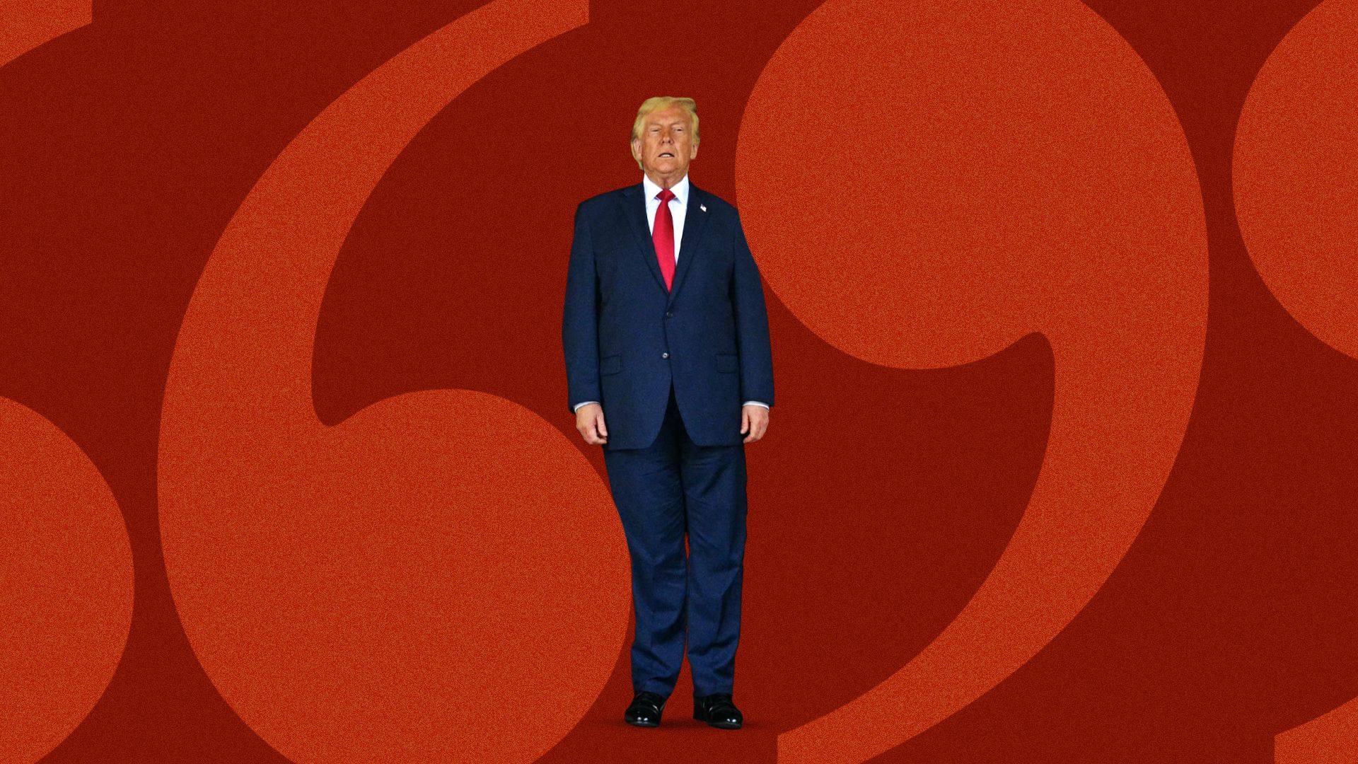 Photo illustration of President Donald Trump being squeezed between quotation marks.