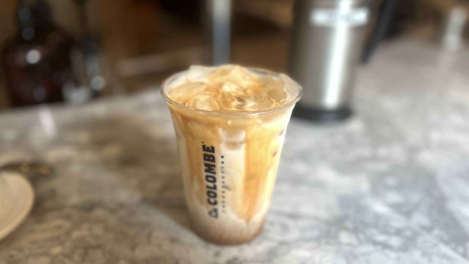 Iced coffee drink swirled with milk.