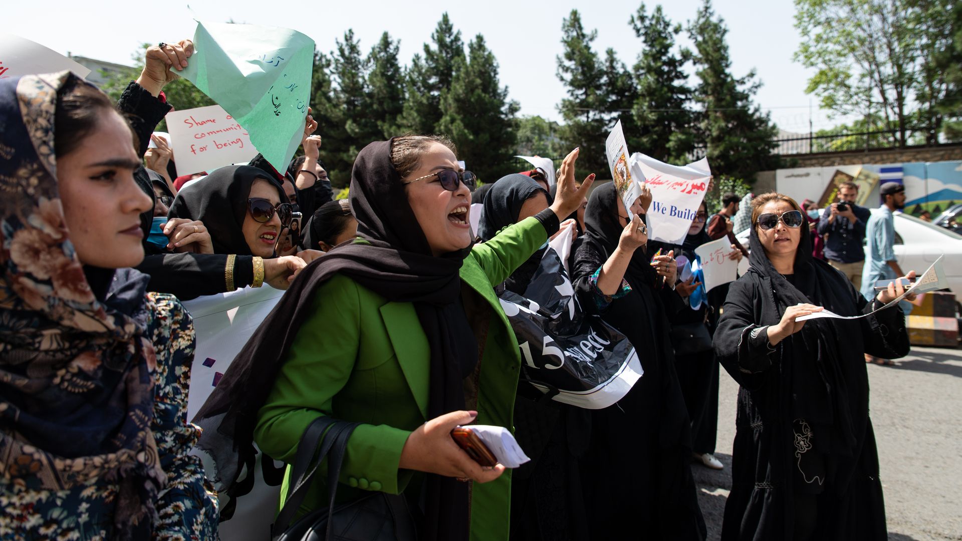 Women protesting in Afghanistan were beaten by Taliban fighters Saturday
