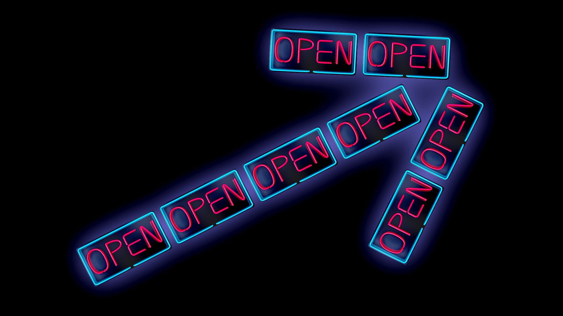 Illustration of an upward pointing arrow made from LED open signs