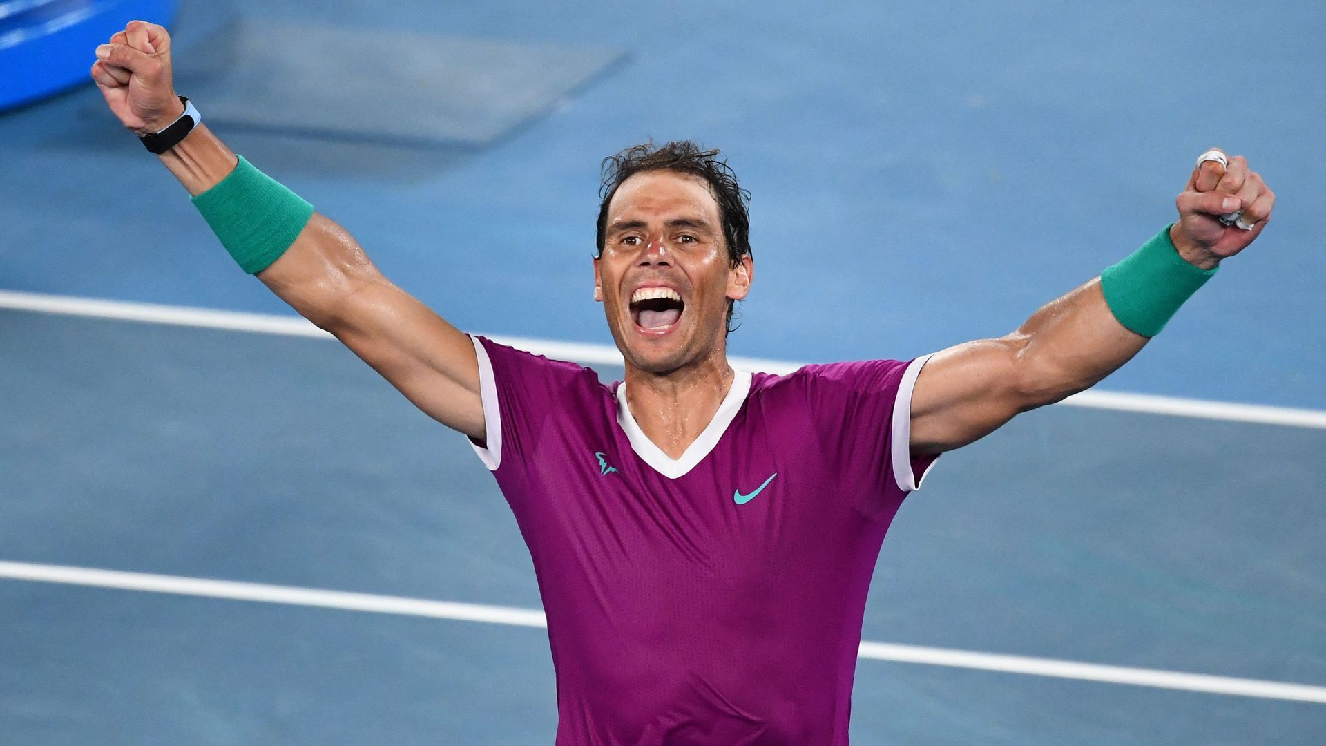 Rafael Nadal celebrates after winning the Australian Open