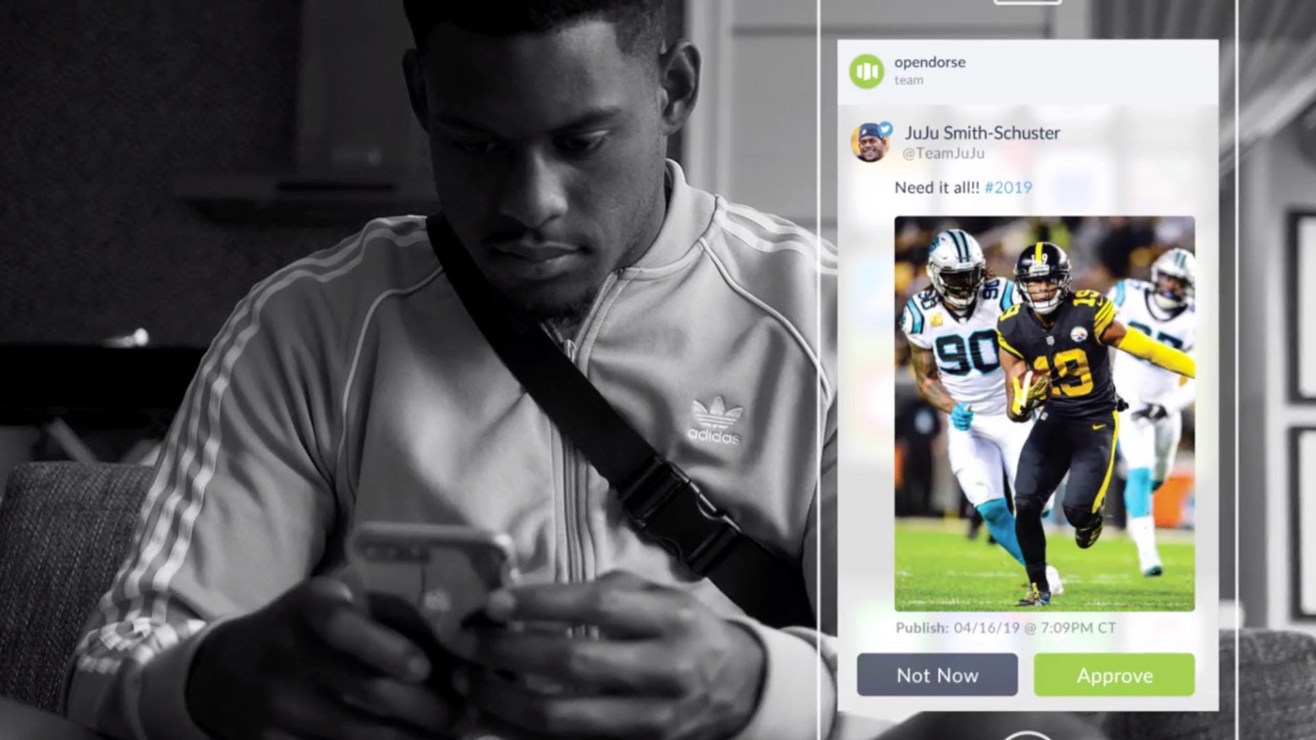 someone posting a football photo to their social media