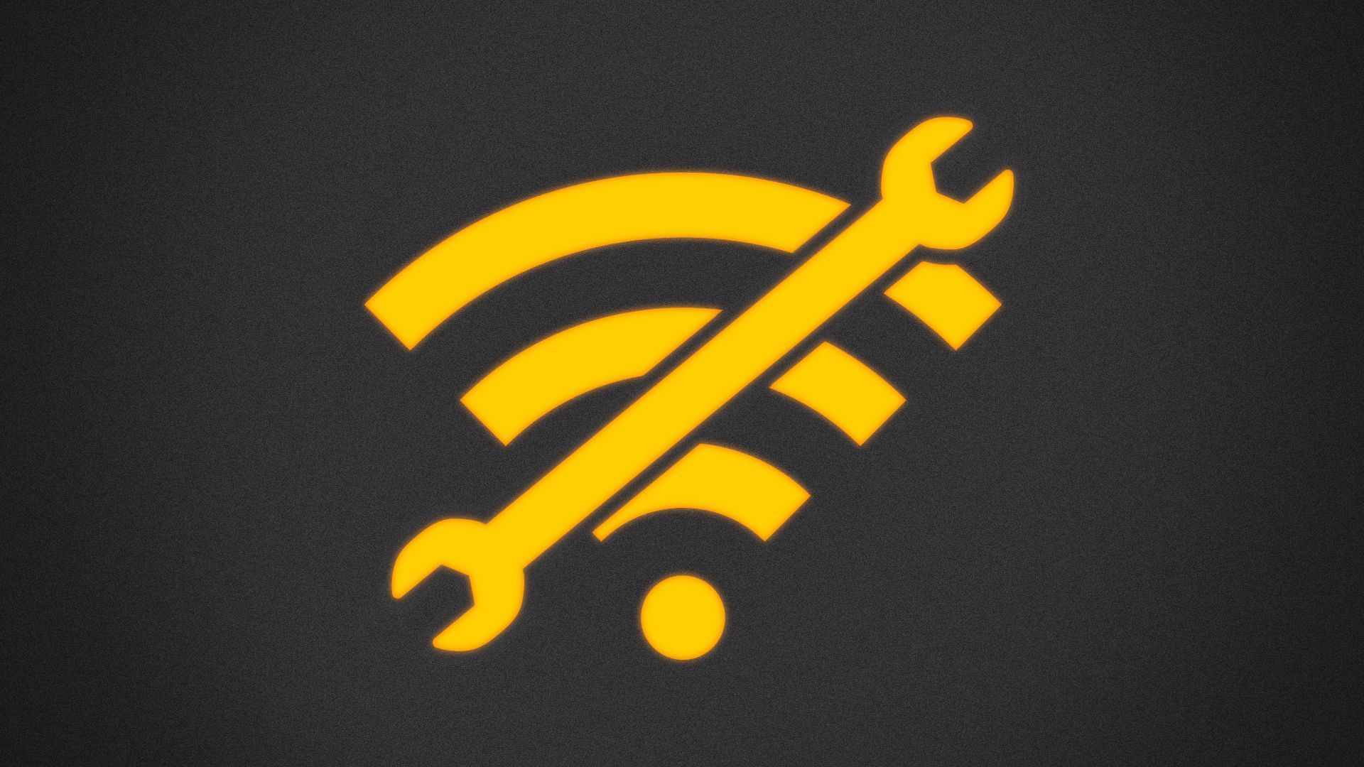 Illustration of a vector style WiFi signal with a wrench cutting across it creating a "no" signal. 