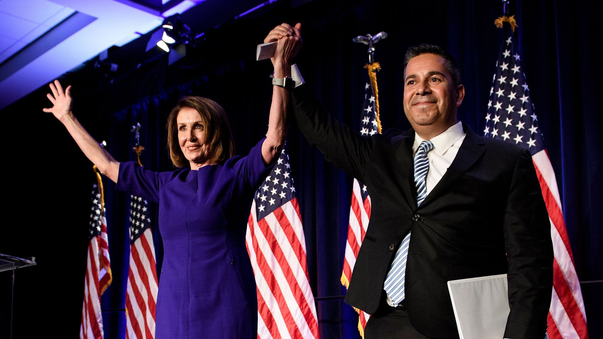 House Minority Leader Nancy Pelosi nd Rep. Ben Ray Lujan, DCCC Chairman on Election night. 