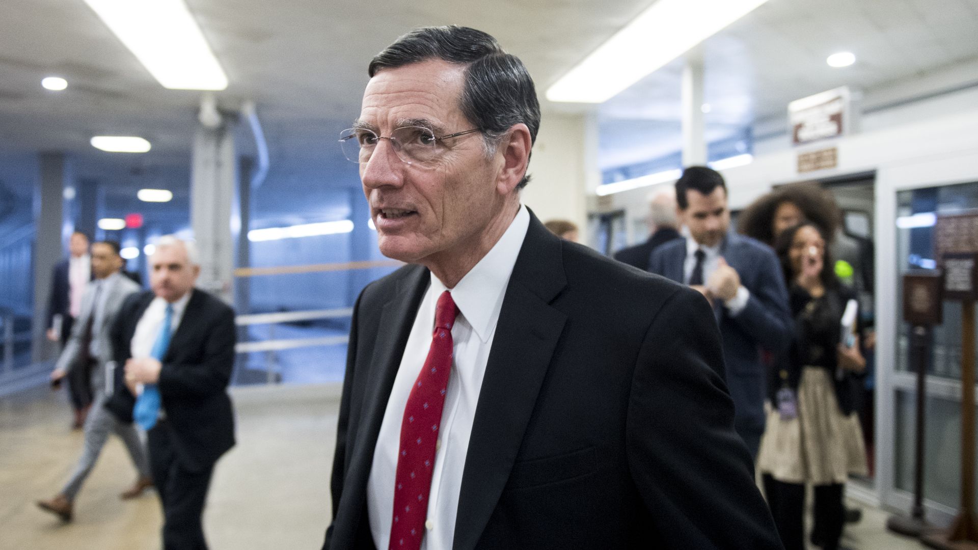 Sen. John Barrasso, R-Wyo., arrives in the Capitol for the Senate policy luncheons on Tuesday, Feb. 26, 2019.