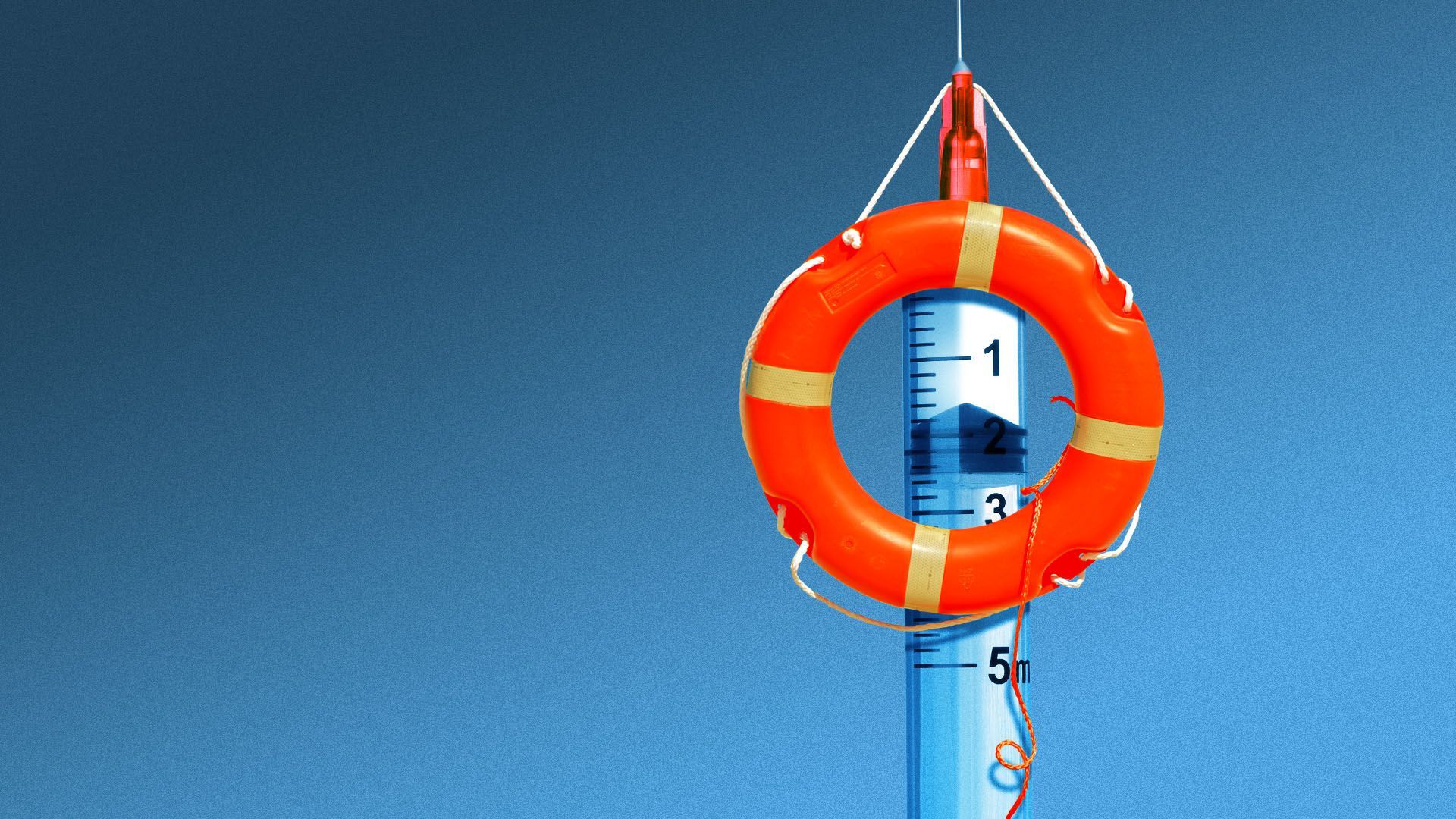 Illustration of a syringe supporting a life preserver ring